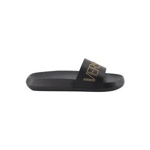 Versace Logo Slides Comfortabele Gegoten Zool , Black , Heren , Maat: 40 EU