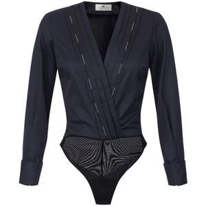 Elisabetta Franchi, Dames, Tops, Zwart, Maat: XS Katoen,
