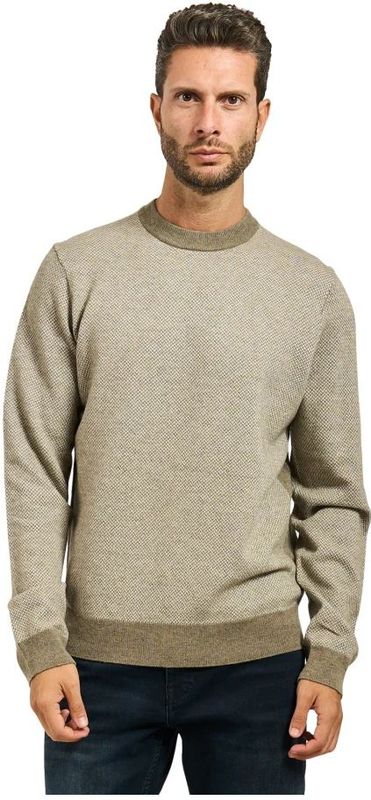 Hugo - Bruine Trui - Heren - Wol - Herringbone Patroon