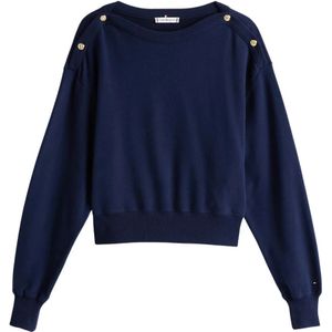 Tommy Hilfiger - Sweatshirt - Blauw - 100% Katoen - Boot-halslijn - Iconische Branding