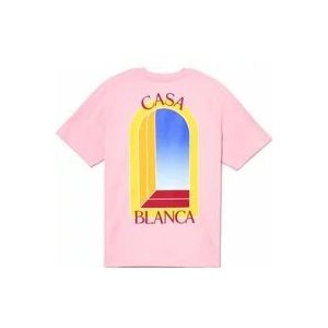 Casablanca Bedrukt Logo T-Shirt - Wit , Pink , Heren , Maat: 2XL