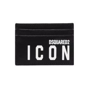 Dsquared2 Zwarte Leren Kaarthouder met Icon Logo Print , Black , Heren , Maat: ONE Size