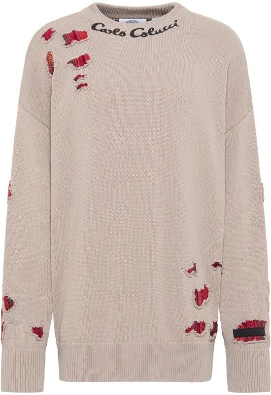 Carlo Colucci - Tijdloze Oversized Trui - Beige - Heren - Gebreid Patroon