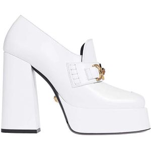 Versace Leren Loafers met Logo Detail , White , Dames , Maat: 37 1/2 EU