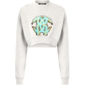 Roberto Cavalli, Dames, Sweatshirts & Hoodies, Grijs, Maat: XS Katoen,