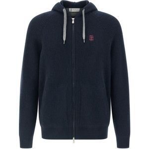Brunello Cucinelli, Heren, Sweatshirts & Hoodies, Blauw, Maat: XL Katoen,