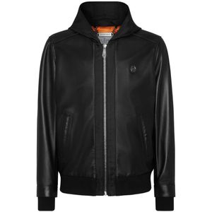 Philipp Plein, Heren, Jassen, Zwart, Maat: XS Satijn,