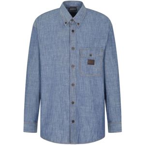 Emporio Armani, Heren, Overhemden, Blauw, Maat: L Katoen,