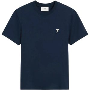 AMI - T-shirt - Blauw - Met Geborduurd Logo - Dames - Katoen