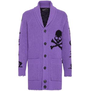 Philipp Plein - Long Skull Cardigan - Gebreide Trui - Paars - Lamswol