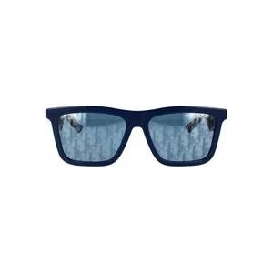 Dior Blauwe vierkante zonnebril met spiegelende zilveren lenzen , Blue , unisex , Maat: 56 MM