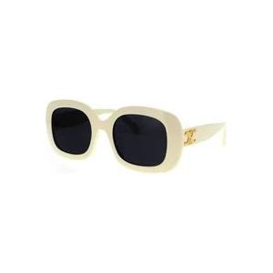 Celine Geometrische zonnebril met ivoorkleurig montuur en donkergrijze rooklenzen , White , Dames , Maat: 53 MM