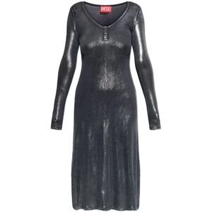 Diesel, Dames, Jurken, Grijs, Maat: L Leer,