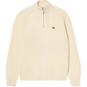 Lacoste - V-hals Trui - Beige - Gekaarde Wol - Heren
