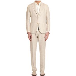 Eleventy, Heren, Pakken, Beige, Maat: XL Leer,