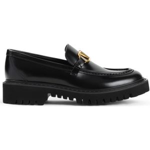 Valentino Garavani - Loafers - Zwart - Leer - Ronde Neus - Embossed Stiksel