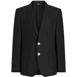 Dolce & Gabbana, Heren, Jassen, Zwart, Maat: M Linnen,