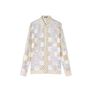 Versace Schakering Zijde Barok Print Shirt Beige , Multicolor , Dames , Maat: M