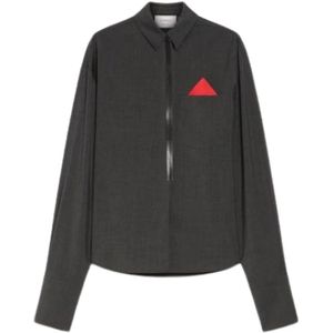 Sportmax, Dames, Blouses & Shirts, Grijs, Maat: S Wol,