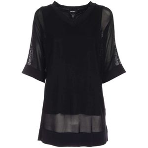 Dkny, Dames, Blouses & Shirts, Zwart, Maat: XS Nylon,