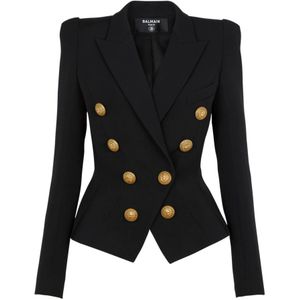 Balmain 8-knoops getailleerde jas , Black , Dames , Maat: S