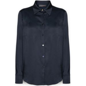 Elena Mirò, Dames, Blouses & Shirts, Blauw, Maat: M Satijn,