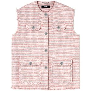 Versace Wit Roze Tweed Franje Vest , Multicolor , Dames , Maat: 2XS