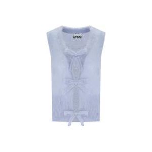Ganni Blauwe Mouwloze Mohair Vest met Strikken , Blue , Dames , Maat: XS