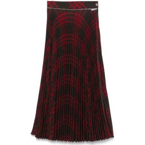 Burberry Rode Geruite Plissé Rok , Red , Dames , Maat: XS