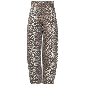 Ganni Leopard Print High-Waisted Jeans , Multicolor , Dames , Maat: W27