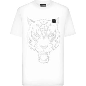 Plein - Sport Shirt - Zwart/Wit - Tiger - Kwartmouw - Losse Pasvorm