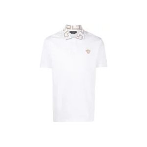 Versace Witte T-shirts en Polos met Greca en Medusa Borduursel , White , Heren , Maat: M