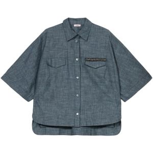 Oltre, Dames, Blouses & Shirts, Blauw, Maat: M Linnen,