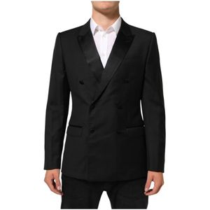 Dolce & Gabbana, Heren, Jassen, Zwart, Maat: M Leer,