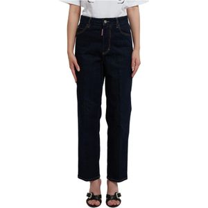 Dsquared2 Blauwe Crop Jeans met Hoge Taille , Blue , Dames , Maat: 2XS