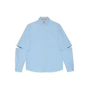 Gucci logo-geborduurd shirt met korte mouwen , Blue , Dames , Maat: 3XL