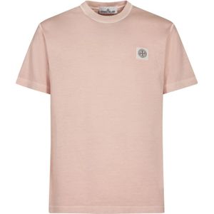 Stone Island - T-Shirt - Roze - Katoen - Ronde Hals - Korte Mouwen