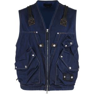 Stone Island, Heren, Jassen, Blauw, Maat: XL Katoen,