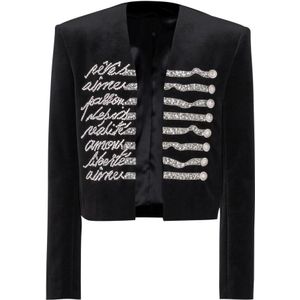 Balmain Geknipte fluwelen jas met 'Love Letter' borduurwerk , Black , Heren , Maat: L