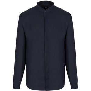 Armani Exchange, Heren, Overhemden, Blauw, Maat: L Linnen,