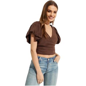 Free People, Dames, Blouses & Shirts, Bruin, Maat: S Linnen,