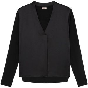 Oltre, Dames, Blouses & Shirts, Zwart, Maat: S Tweed,