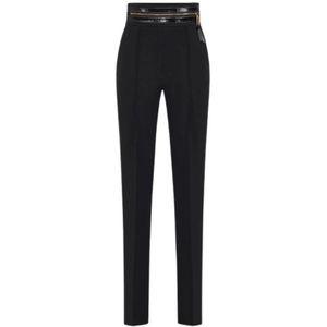 Elisabetta Franchi, Dames, Broeken, Zwart, Maat: L Leer,