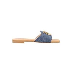 Pinko Leren sandalen met denim band , Blue , Dames , Maat: 36 EU