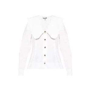 Ganni Biologisch katoenen shirt , White , Dames , Maat: M