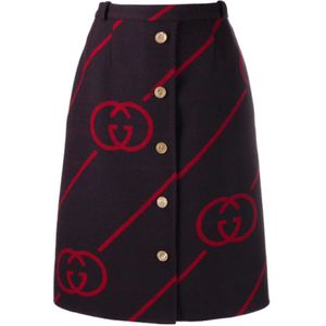 Gucci Omkeerbare wollen rok met in elkaar grijpende G`s , Red , Dames , Maat: 2XS