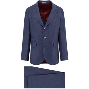 Brunello Cucinelli, Heren, Pakken, Blauw, Maat: L Linnen,