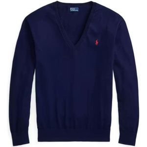 POLO RALPH LAUREN - Trui - Blauw - Fijn Tricot - V-hals - Katoen