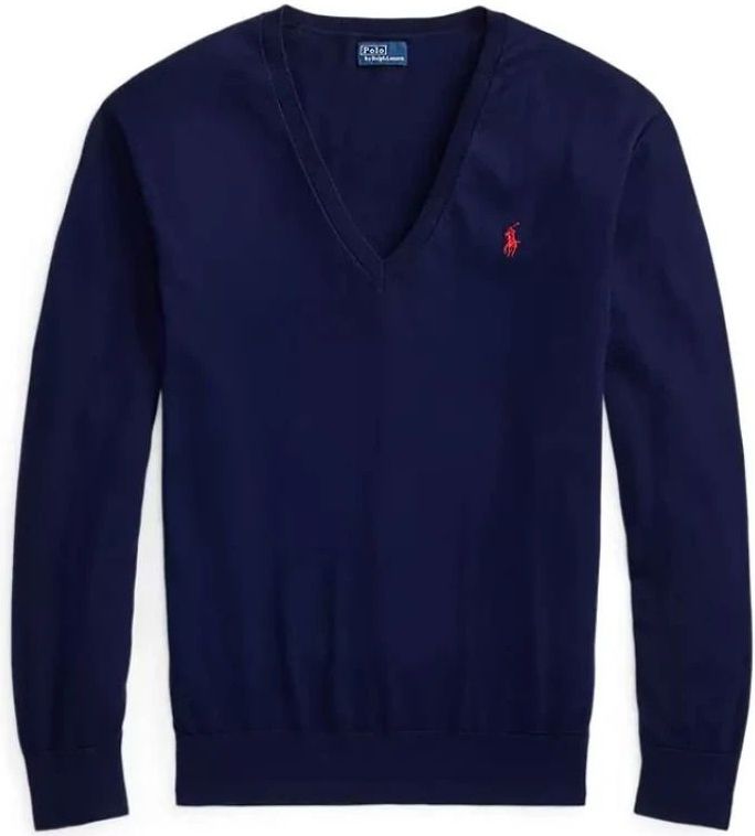 POLO RALPH LAUREN - Trui - Blauw - Fijn Tricot - V-hals - Katoen