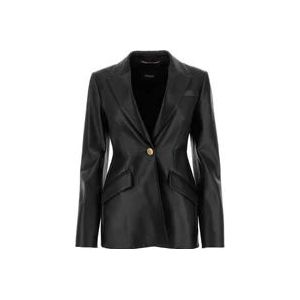 Versace Stijlvolle Zwarte Leren Blazer , Black , Dames , Maat: XS